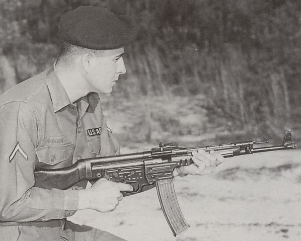 US soldier in Nam training with enemy equipment