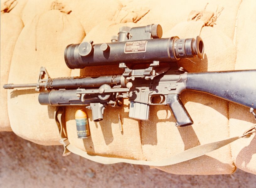 M16 with a XM148 grenade launcher and Starlight scope