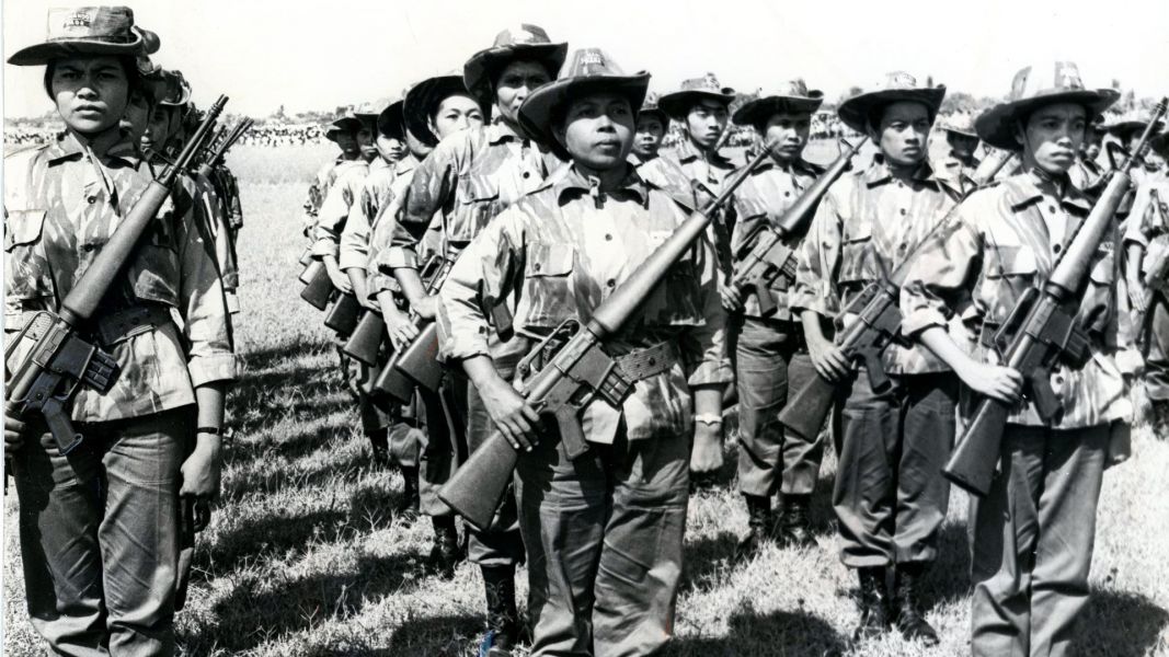 Indonesian female volunteer paratroopers armed with Colt/ArmaLite AR-15 Model 601 rifles - June 1965.